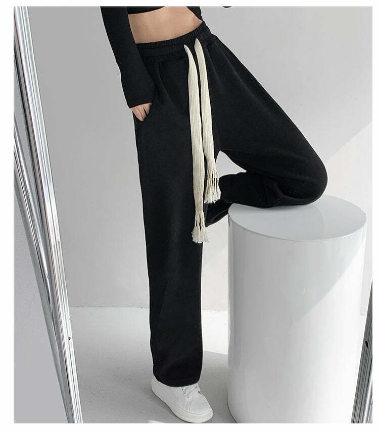 Y2K Summer Grunge Drawstring Mopping Pants - Retro 90s Fashion, Y2K Outfits, Pastel Goth Style