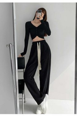 Y2K Summer Grunge Drawstring Mopping Pants - Retro 90s Fashion, Y2K Outfits, Pastel Goth Style