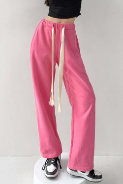 Y2K Summer Grunge Drawstring Mopping Pants - Retro 90s Fashion, Y2K Outfits, Pastel Goth Style