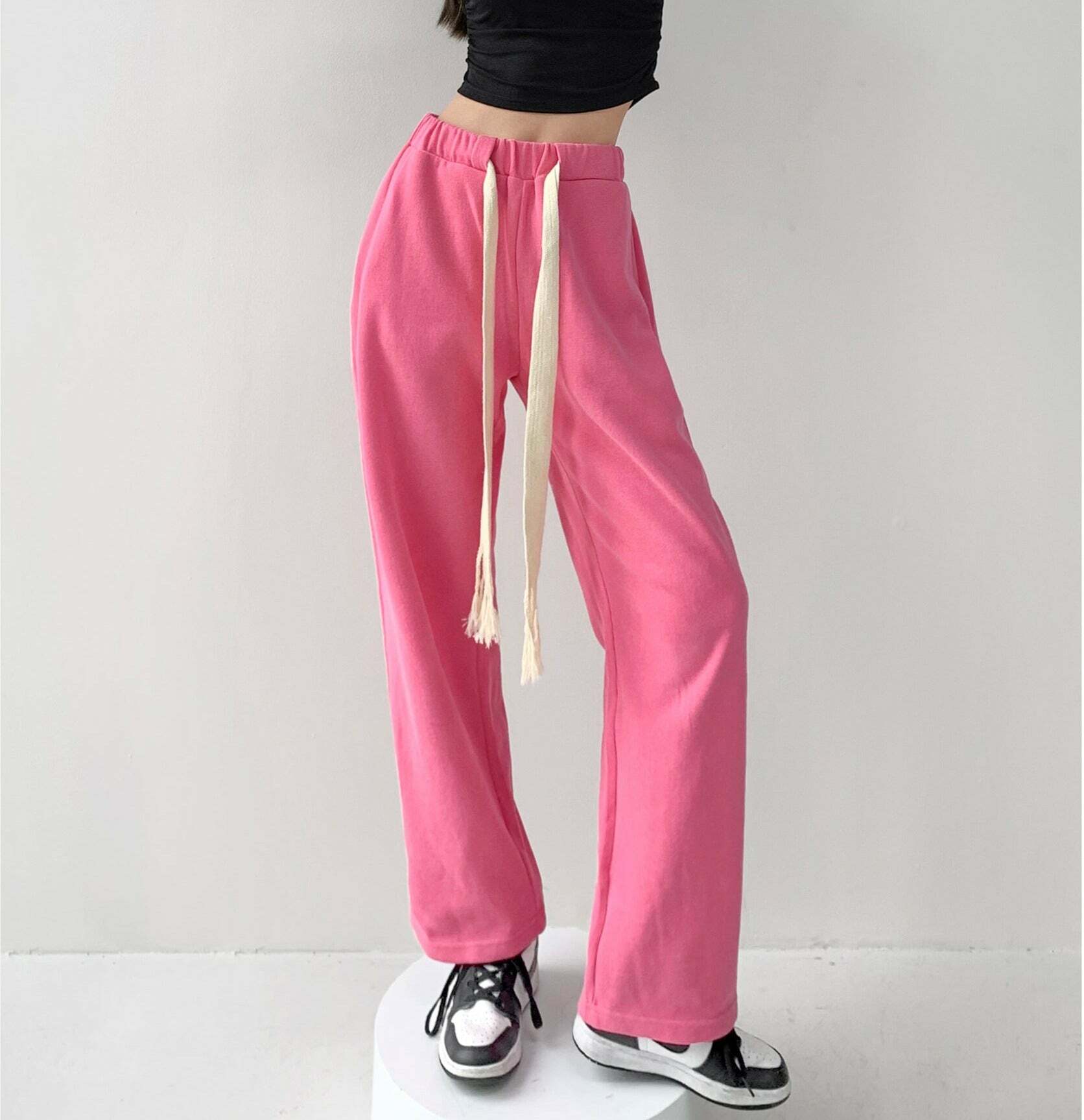 Y2K Summer Grunge Drawstring Mopping Pants - Retro 90s Fashion, Y2K Outfits, Pastel Goth Style