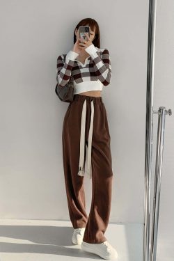 Y2K Summer Grunge Drawstring Mopping Pants - Retro 90s Fashion, Y2K Outfits, Pastel Goth Style