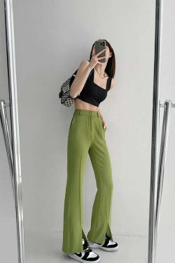 Y2K Summer Grunge Front Slit Mopping Pants - Retro 90s Fashion, Y2K Outfits, Pastel Goth
