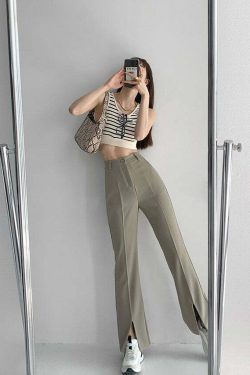 Y2K Summer Grunge Front Slit Mopping Pants - Retro 90s Fashion, Y2K Outfits, Pastel Goth