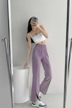 Y2K Summer Grunge Front Slit Mopping Pants - Retro 90s Fashion, Y2K Outfits, Pastel Goth