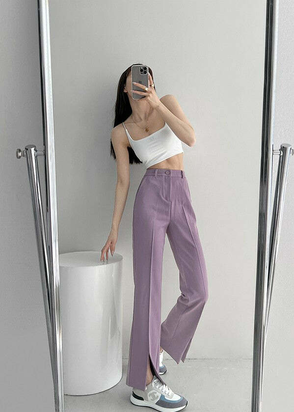 Y2K Summer Grunge Front Slit Mopping Pants - Retro 90s Fashion, Y2K Outfits, Pastel Goth
