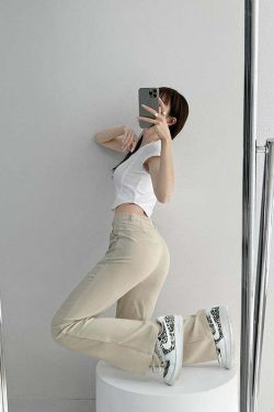 Y2K Summer Grunge Front Slit Mopping Pants - Retro 90s Fashion, Y2K Outfits, Pastel Goth