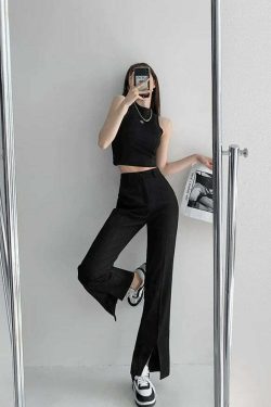 Y2K Summer Grunge Front Slit Mopping Pants - Retro 90s Fashion, Y2K Outfits, Pastel Goth