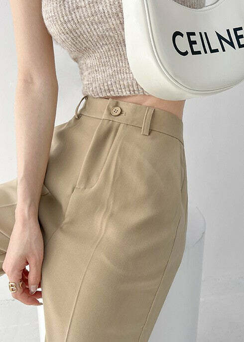 Y2K Summer Grunge Front Slit Mopping Pants - Retro 90s Fashion, Y2K Outfits, Pastel Goth
