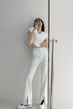 Y2K Summer Grunge Front Slit Mopping Pants - Retro 90s Fashion, Y2K Outfits, Pastel Goth