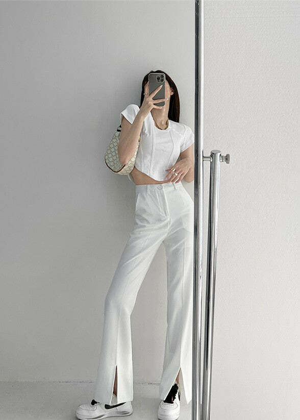 Y2K Summer Grunge Front Slit Mopping Pants - Retro 90s Fashion, Y2K Outfits, Pastel Goth