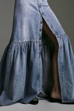 Y2K Summer High Waist Patchwork Ruffle Denim Skirt - Retro 90s Grunge Fashion