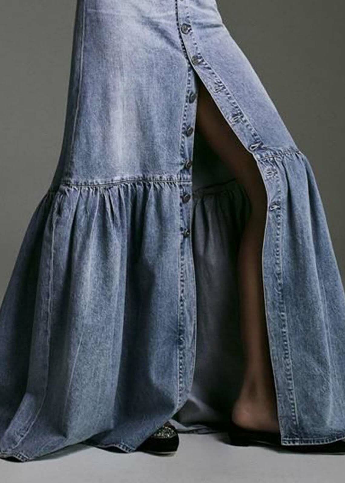 Y2K Summer High Waist Patchwork Ruffle Denim Skirt - Retro 90s Grunge Fashion