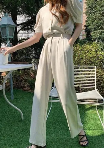 Y2K Summer Linen Blouse Pants Set - Retro 90s Grunge, Pastel Goth, Y2K Party & Club Outfits