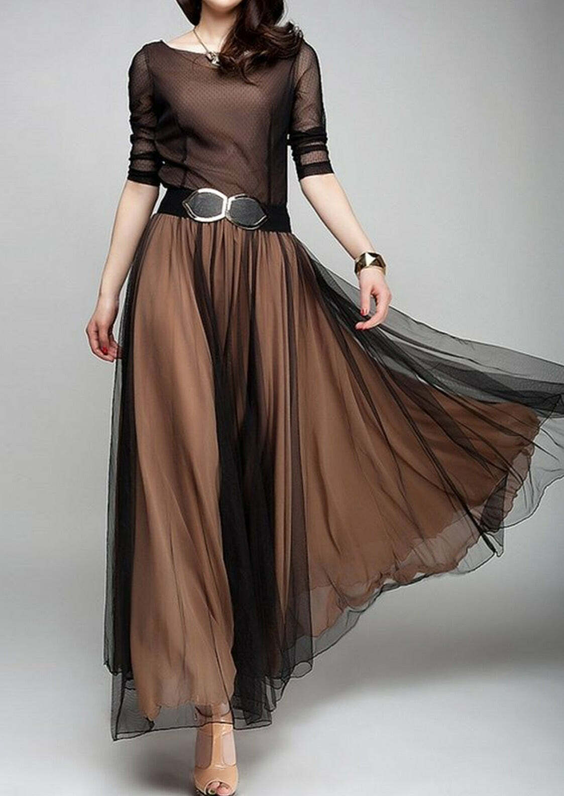 Y2K Summer Maxi Dress - Elegant Boat Neck, Flowy Hem, Retro 90s Grunge & Pastel Goth Style