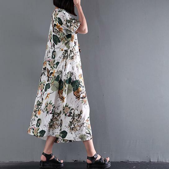 Y2K Summer Maxi Dress - Retro 90s Grunge Print Linen Sundress, Plus Size Y2K Fashion