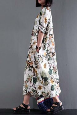 Y2K Summer Maxi Dress - Retro 90s Grunge Print Linen Sundress, Plus Size Y2K Fashion