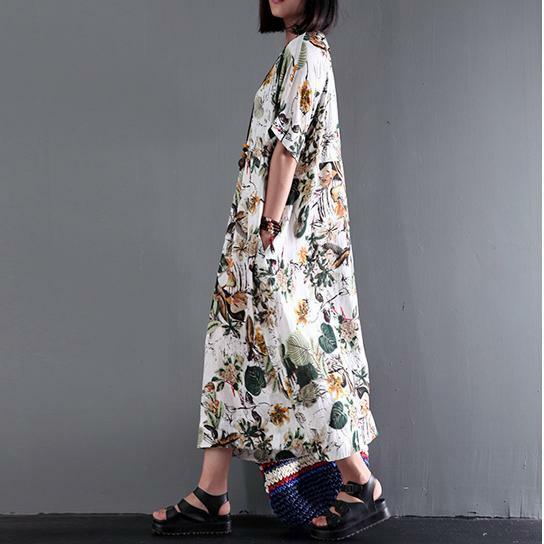 Y2K Summer Maxi Dress - Retro 90s Grunge Print Linen Sundress, Plus Size Y2K Fashion