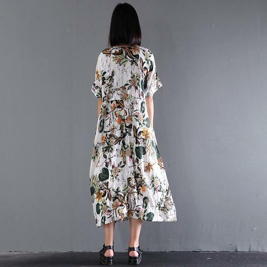 Y2K Summer Maxi Dress - Retro 90s Grunge Print Linen Sundress, Plus Size Y2K Fashion