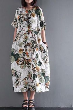Y2K Summer Maxi Dress - Retro 90s Grunge Print Linen Sundress, Plus Size Y2K Fashion