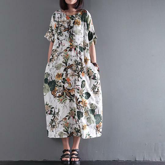 Y2K Summer Maxi Dress - Retro 90s Grunge Print Linen Sundress, Plus Size Y2K Fashion