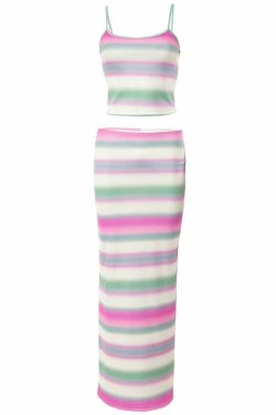 Y2K Summer Maxi Slim Skirt Set - 90s Grunge, Retro, Pastel Goth, Y2K Party & Club Outfits