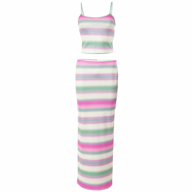 Y2K Summer Maxi Slim Skirt Set - 90s Grunge, Retro, Pastel Goth, Y2K Party & Club Outfits