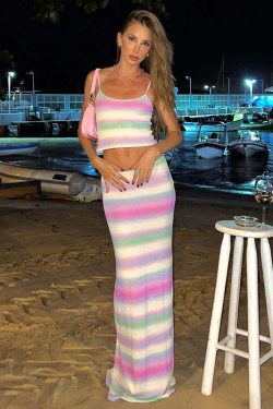 Y2K Summer Maxi Slim Skirt Set - 90s Grunge, Retro, Pastel Goth, Y2K Party & Club Outfits
