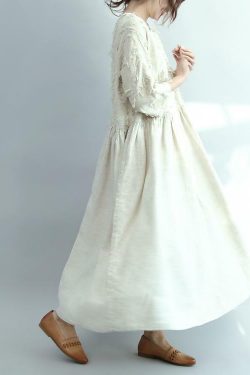 Y2K Summer Oversized White Linen Maxi Dress - Retro 90s Grunge Travel Outfit