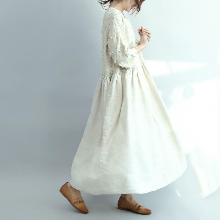 Y2K Summer Oversized White Linen Maxi Dress - Retro 90s Grunge Travel Outfit