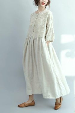 Y2K Summer Oversized White Linen Maxi Dress - Retro 90s Grunge Travel Outfit