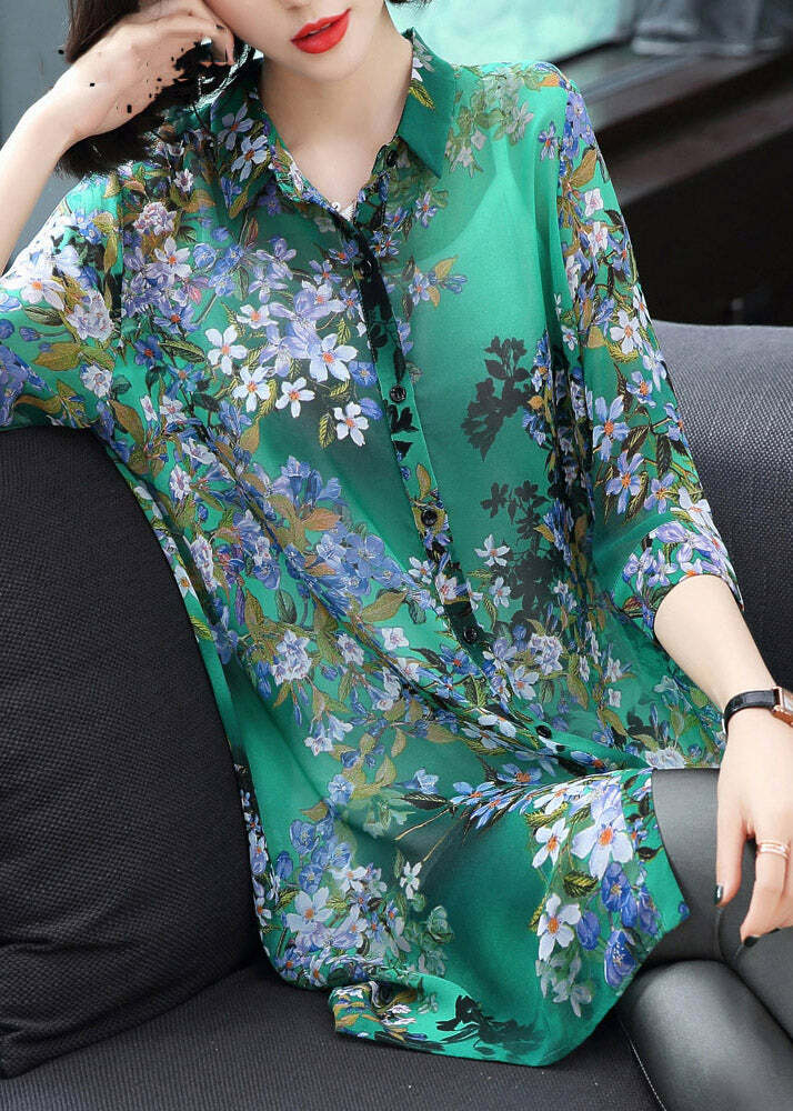 Y2K Summer Peter Pan Collar Button Print Chiffon Shirt - 90s Grunge Retro Fashion Top