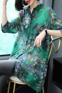 Y2K Summer Peter Pan Collar Button Print Chiffon Shirt - 90s Grunge Retro Fashion Top