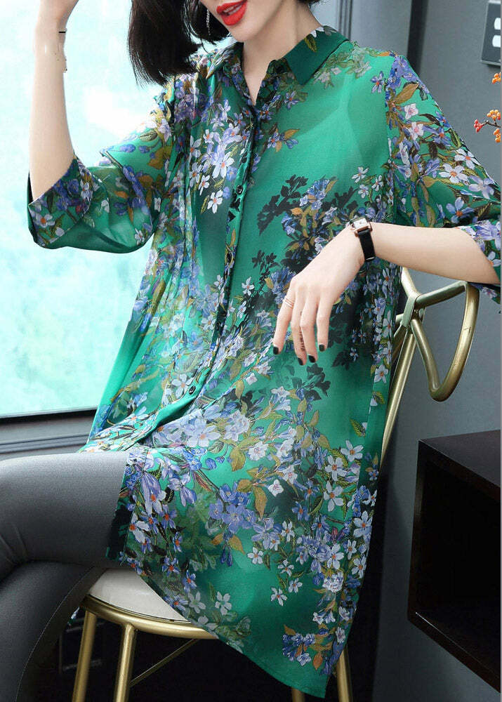 Y2K Summer Peter Pan Collar Button Print Chiffon Shirt - 90s Grunge Retro Fashion Top