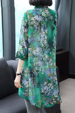 Y2K Summer Peter Pan Collar Button Print Chiffon Shirt - 90s Grunge Retro Fashion Top