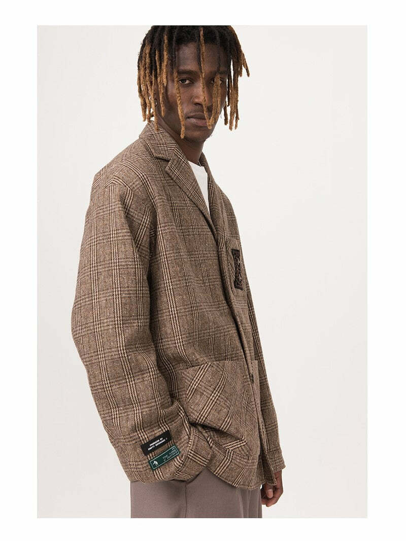 Y2K Summer Plaid Blazer - 90s Grunge, Retro Style, Y2K Party & Club Outfits, Pastel Goth