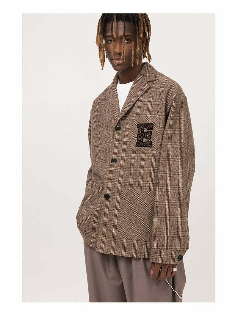 Y2K Summer Plaid Blazer - 90s Grunge, Retro Style, Y2K Party & Club Outfits, Pastel Goth