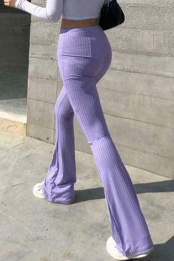 Y2K Summer Purple Flare Pants - 90s Grunge, Retro, Pastel Goth, Y2K Club & Party Outfits