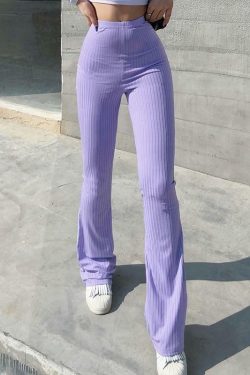 Y2K Summer Purple Flare Pants - 90s Grunge, Retro, Pastel Goth, Y2K Club & Party Outfits