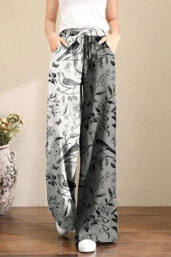 Y2K Summer Retro 90s Grunge Wide Leg Linen Pants with Pockets - French Brown Geometry