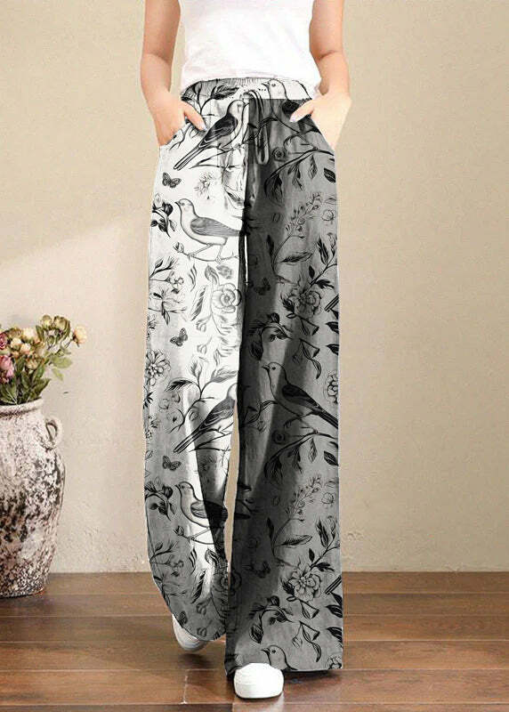 Y2K Summer Retro 90s Grunge Wide Leg Linen Pants with Pockets - French Brown Geometry