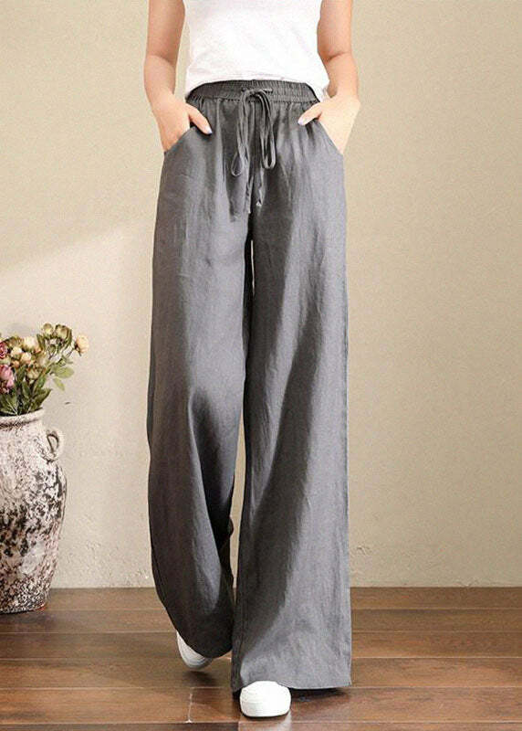 Y2K Summer Retro 90s Grunge Wide Leg Linen Pants with Pockets - French Brown Geometry