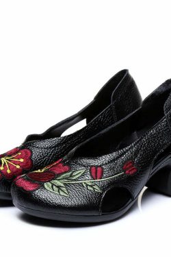 Y2K Summer Retro Floral Leather Wedge Sandals - 90s Grunge, Pastel Goth, Y2K Party Outfits