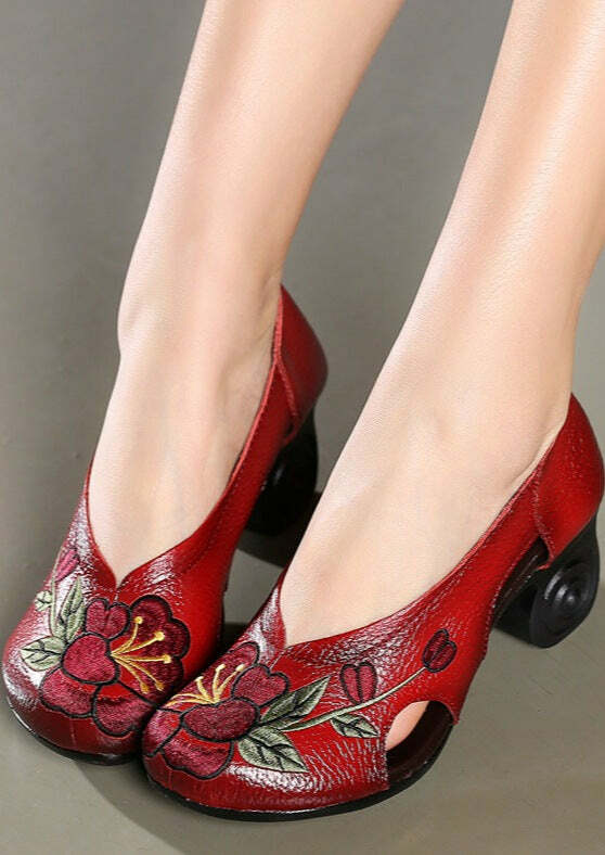 Y2K Summer Retro Floral Leather Wedge Sandals - 90s Grunge, Pastel Goth, Y2K Party Outfits