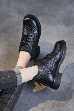 Y2K Summer Retro Leather Ankle Boots - 90s Grunge, Gothic, and Pastel Goth Fashion