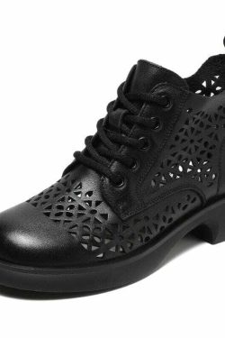 Y2K Summer Retro Leather Ankle Boots - 90s Grunge, Gothic, and Pastel Goth Fashion