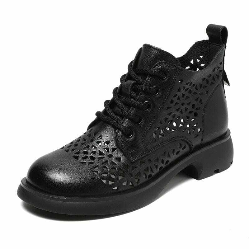 Y2K Summer Retro Leather Ankle Boots - 90s Grunge, Gothic, and Pastel Goth Fashion