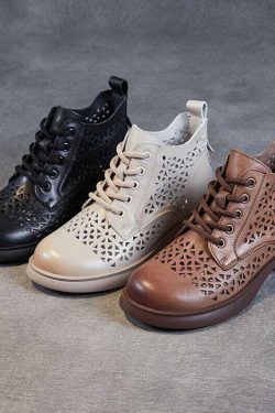 Y2K Summer Retro Leather Ankle Boots - 90s Grunge, Gothic, and Pastel Goth Fashion