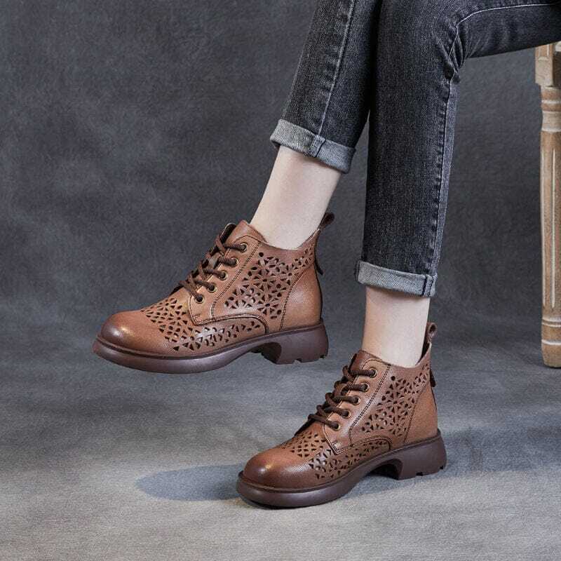 Y2K Summer Retro Leather Ankle Boots - 90s Grunge, Gothic, and Pastel Goth Fashion