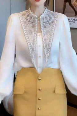 Y2K Summer Retro White Embroidered Patchwork Chiffon Blouse - 90s Grunge & Pastel Goth Style