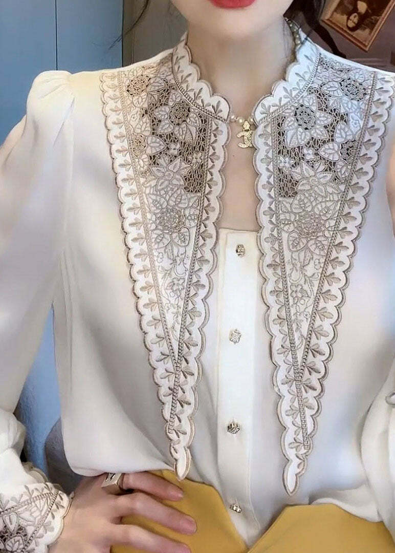 Y2K Summer Retro White Embroidered Patchwork Chiffon Blouse - 90s Grunge & Pastel Goth Style